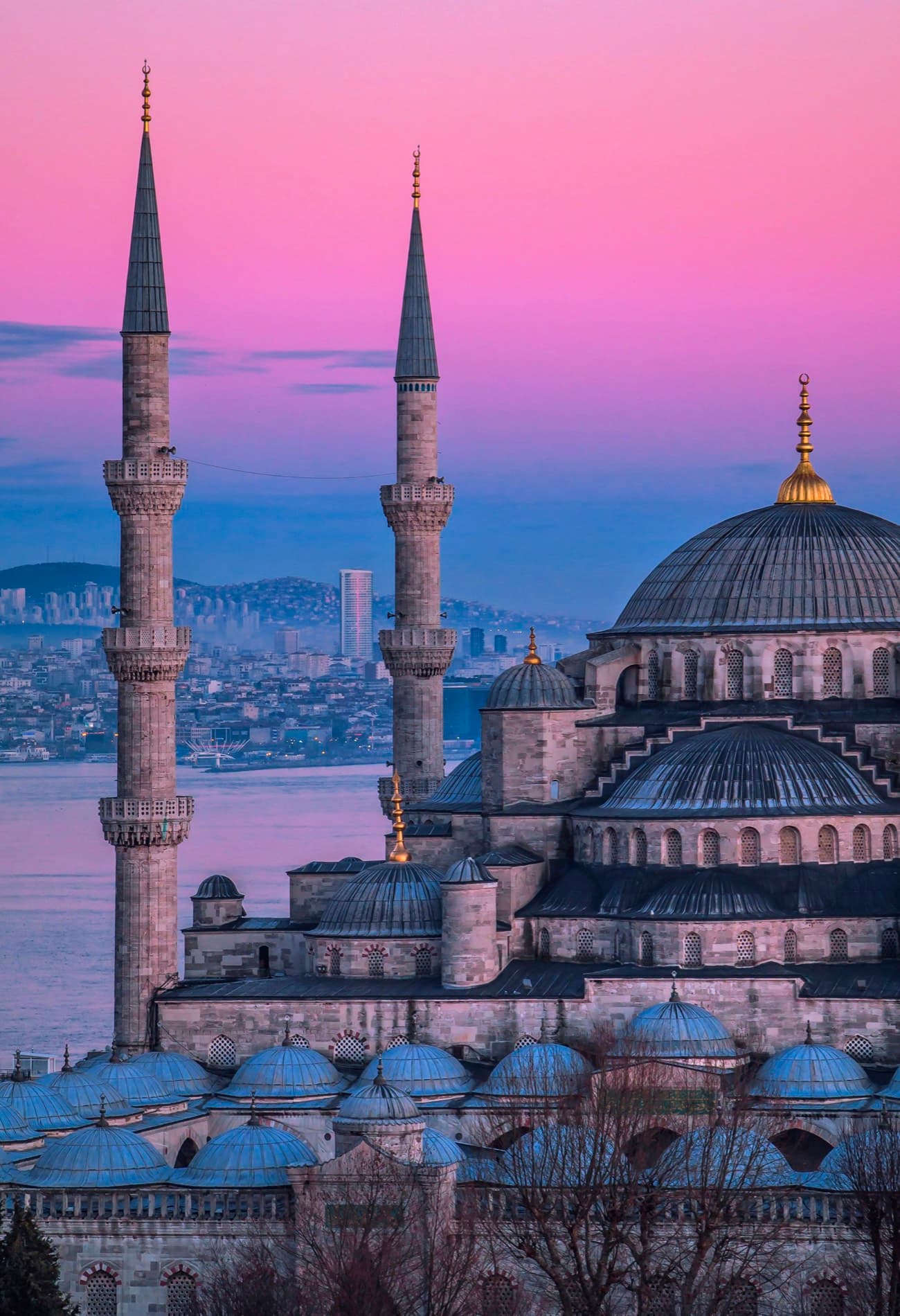 Bosphorus at sunset with a cinematic view of Istanbul